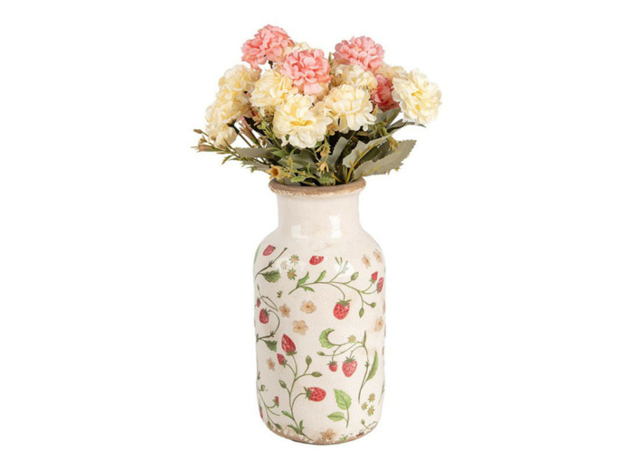 Vase céramique fraise rouge beige 14x14x26cm