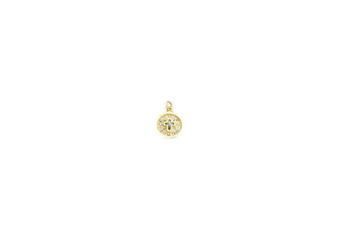 Médaille strass en argent 925 plaqué-or diam.1,3cm- Croix ajourée