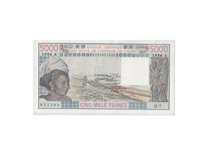 B.C.E.A.O (COTE D'IVOIRE ) 5000 FRANCS 1986  SUP