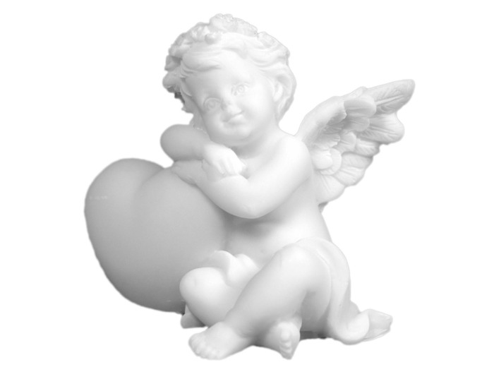 Ange endormi sur coeur Gauche - Statue en albâtre 6cm - Blanc