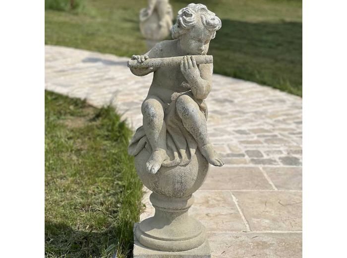 Statue grand Putti musicien flûte 95x28x28cm