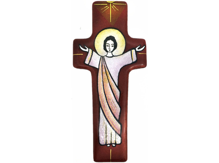 Croix du Christ Vivant rouge 17X7,7cm - EMAUX DU LIBAN