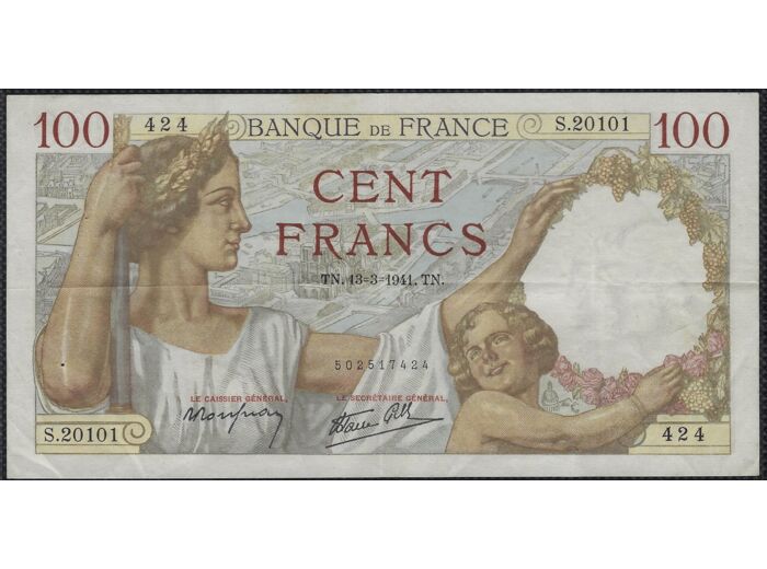 FRANCE 100 FRANCS SULLY 13-3-1941 S.20101 424 TTB+ N2 (F26/48)