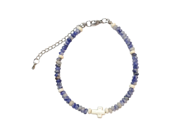 Bracelet 4mm en Pierre coloris Pierre de qingtian, fermoir réglable
