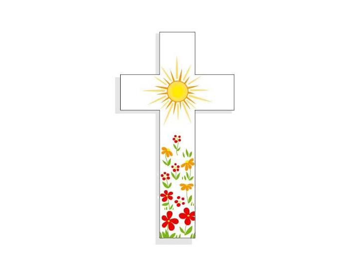 Croix Amour 14,5x8cm Soleil Fleurs Rouges