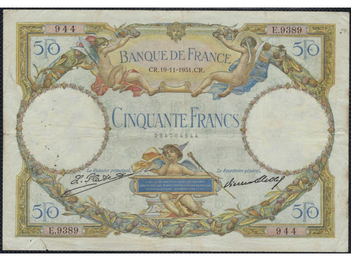 FRANCE 50 FRANCS L.O. MERSON 19-11-1931 E.9389 TB+