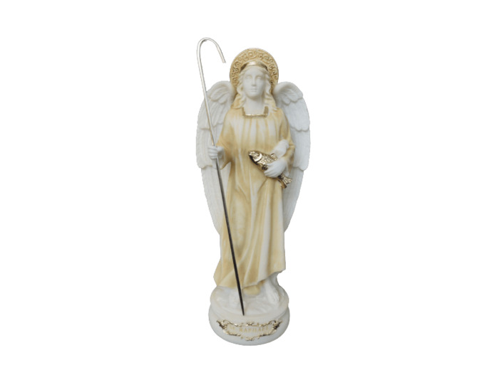 St Raphaël - Statue en albâtre 20cm - Beige et Or