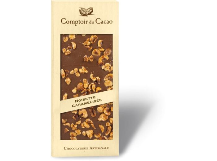 Tablette Chocolat lait - Noisettes caramélisées - 90G - Comptoir du Cacao.