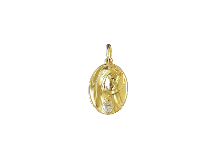 Médaille 19mm PO/Base Argent 925 + Zirconium- Sacré Coeur de Marie