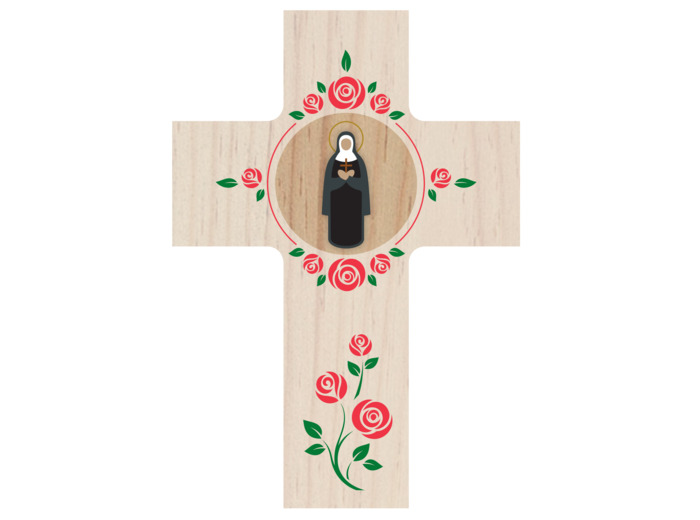 Croix Louange - Sainte Rita - patinée - 14x10cm