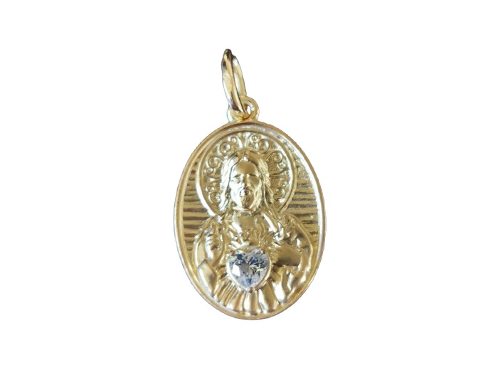 Médaille 19mm PO/Base Argent 925 + Zirconium- Sacré Coeur de Jésus