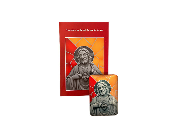 Magnet en Verre 48x68mm + Livret Neuvaine - Sacré Coeur de Jésus