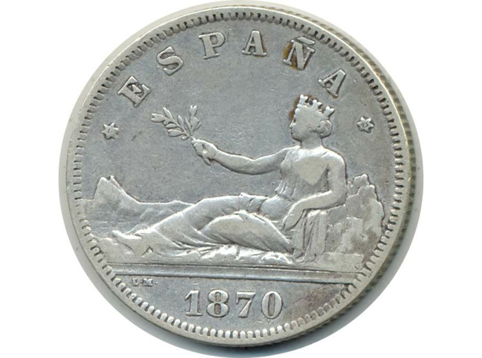 ESPAGNE 2 PESETAS 1870 (73) DEM ESPANA TTB (W654)