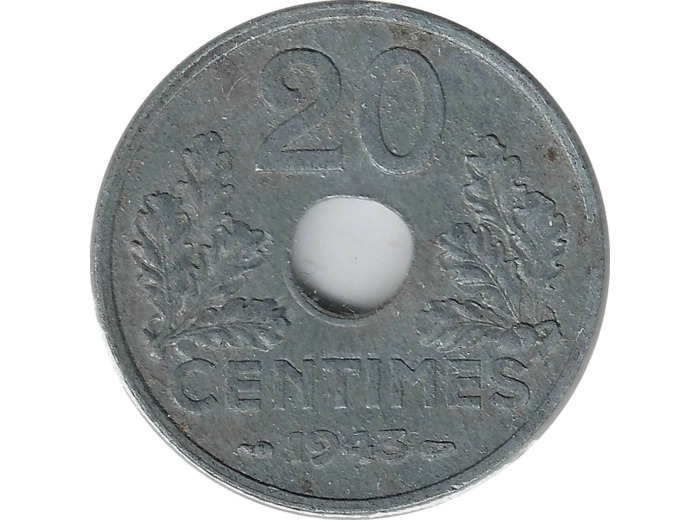 FRANCE 20 CENTIMES TYPE 20 1943 TTB