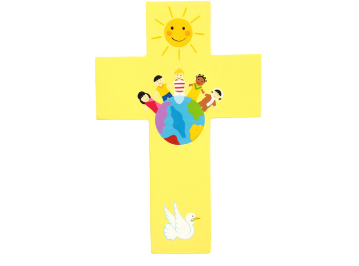 Croix Enfants du Monde jaune 20x13cm