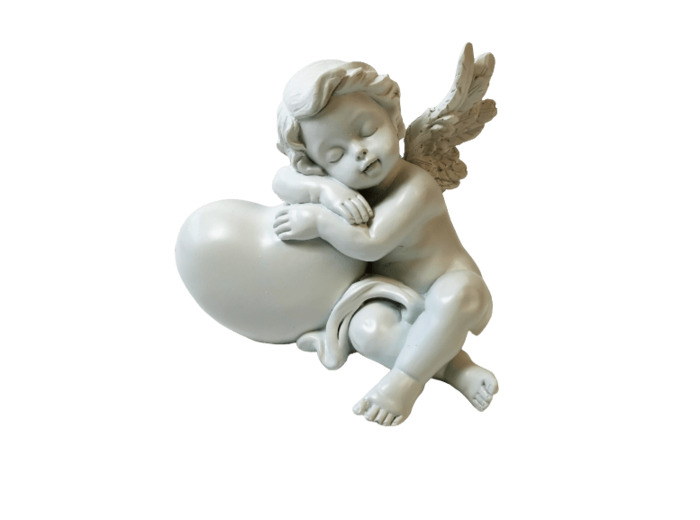 Statue en Résine 9cm - ANGE ENDORMI SUR COEUR