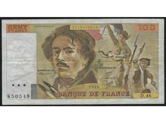 FRANCE 100 FRANCS DELACROIX 1981 SERIE D.46 TTB