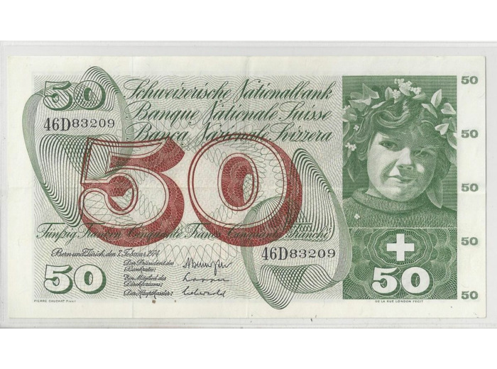 SUISSE 50 FRANCS FRANKEN 07 03 1973 SERIE 46 D 83209 TTB+