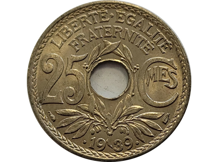 FRANCE 25 CENTIMES LINDAUER .1939. SPL (G381)