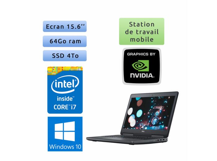 Dell Precision 7520 - Windows 10 - i7 64Go 4To SSD - 15.6 - Webcam - M2200 - Station de Travail Mobile PC Ordinateur