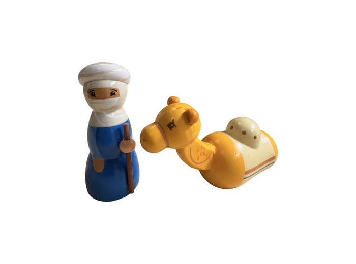 Chamelier et Chameau en bois tourné 10cm + boite