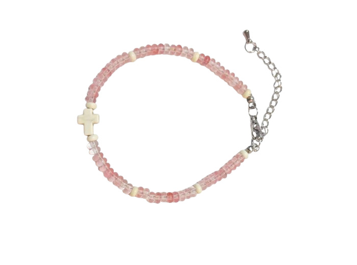 Bracelet 4mm en Verre Saumon, fermoir réglable