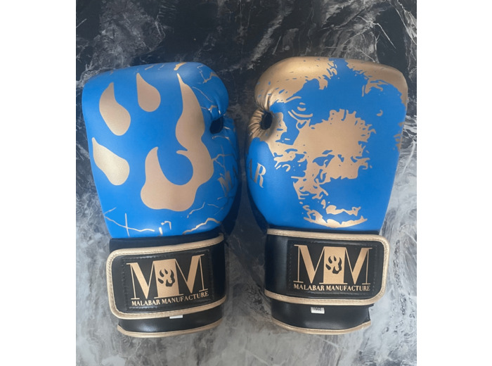 Gants de boxe full bleu et or bracelet noir