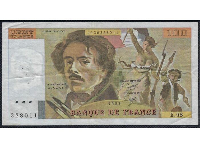 FRANCE 100 FRANCS DELACROIX 1982 SERIE E.58 TTB+