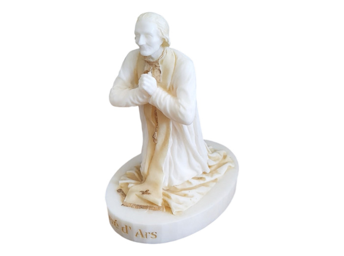Saint Curé D'Ars - Statue 10cm en Albaster - Beige et Or