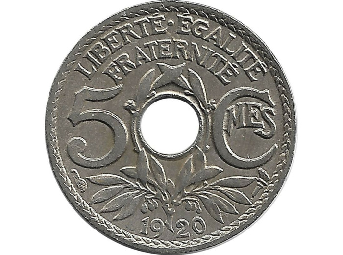 FRANCE 5 CENTIMES LINDAUER petit module 1920 TTB