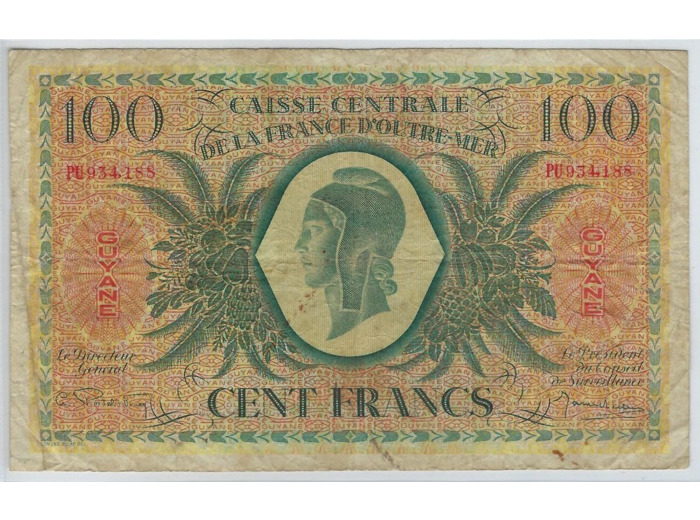 GUYANE 100 FRANCS CAISSE CENTRALE 1941 SERIE PU TB+