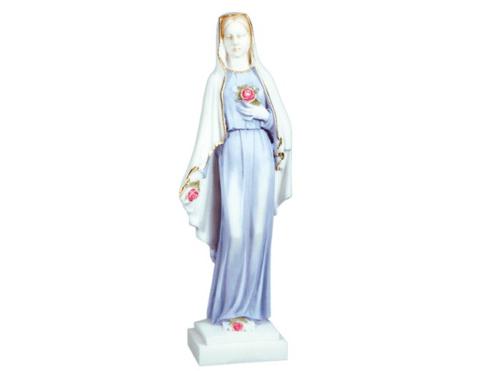 Vierge aux Roses- Statue 25cm en albâtre -Couleur