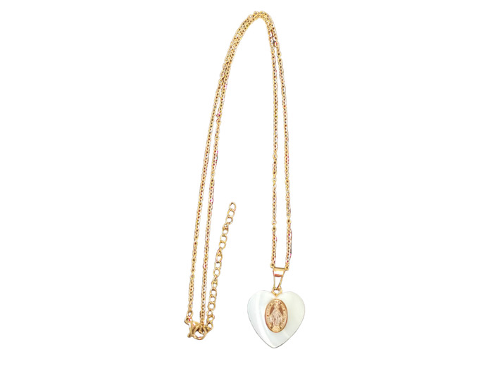Pendentif Coeur Nacre 20mm  + Chaîne  Dorée Réglable - Miraculeuse