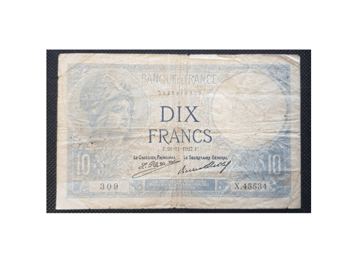 FRANCE 10 FRANCS MINERVE 26-11-1927 SERIE X.45534 TB+ F 06/12a