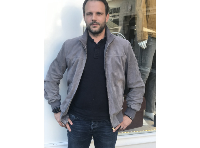 Blouson homme teddy cuir gris