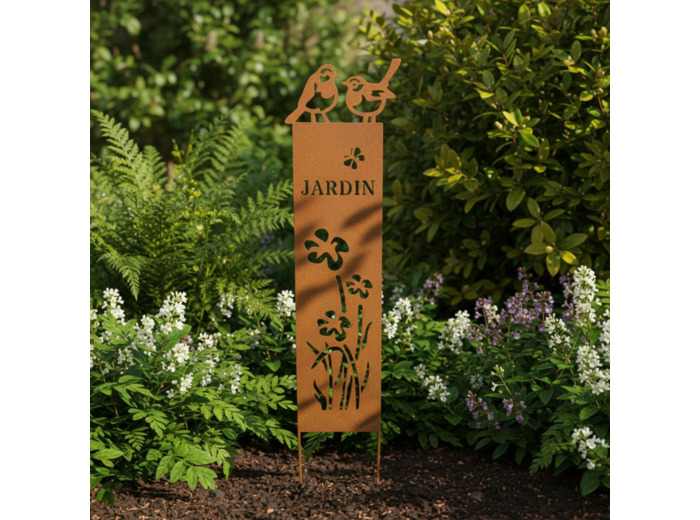 Treillage Jardin Fleurs et Oiseaux en Fer effet Rouille 30x120cm