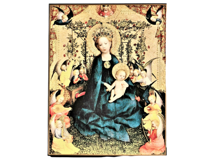 Icône plate MDF 13*19cm - VIERGE A LA TREILLE AVEC ROSES