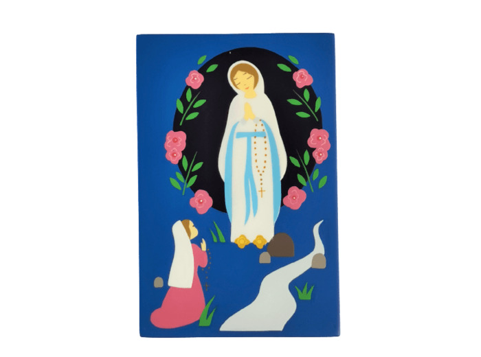 Cadre à poser ou mural Notre Dame de Lourdes 12x8cm Bleu foncé