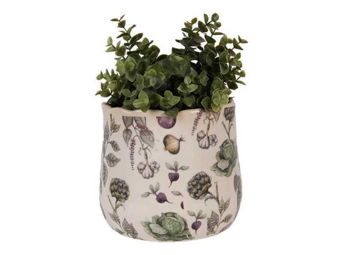 Pot de fleurs légumes beige céramique 18x18x16cm