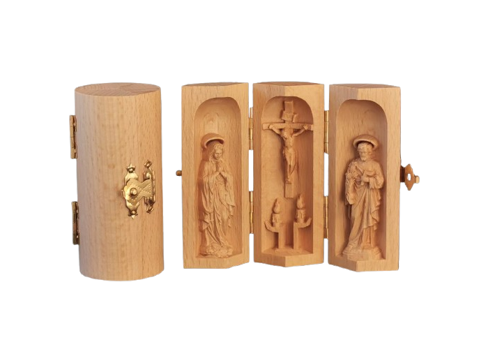Triptyque en bois massif (Hêtre) - Ht 8cm - ND de Lourdes/ST Joseph