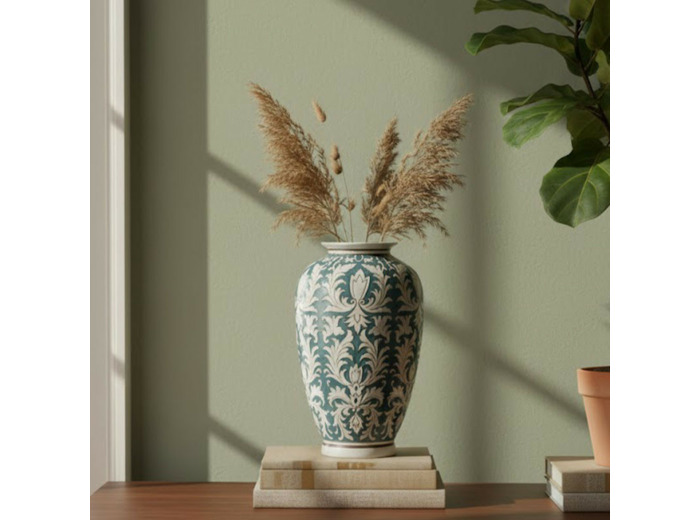 Vase céramique vert blanc 23x23x37cm