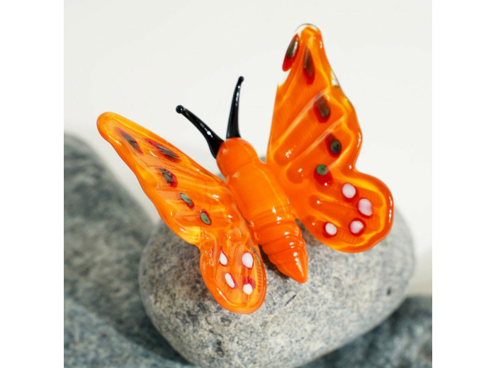Figurine Miniature Papillon Orange Verre 6x4x4cm
