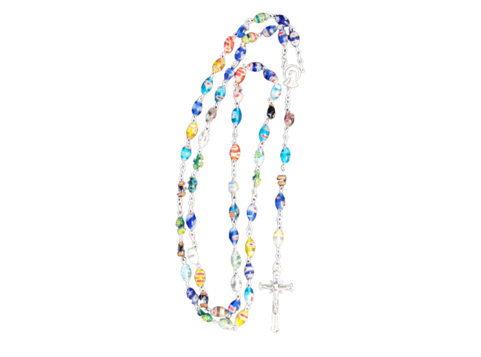 Chapelet Perles Ovales Murano Sur Chaine Argentée
