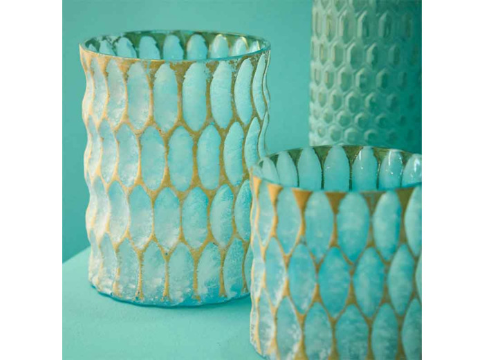 Bougeoir Cristal bleu verre 10x10x10cm