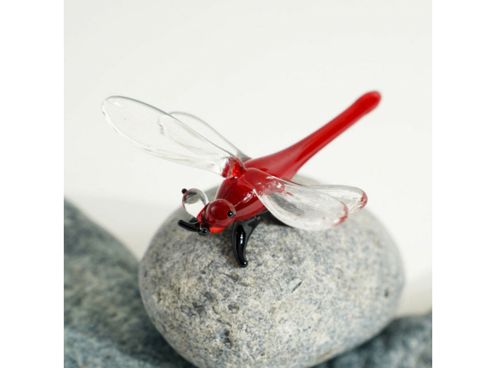 Figurine Miniature Libellule Rouge Verre 7x7x3cm