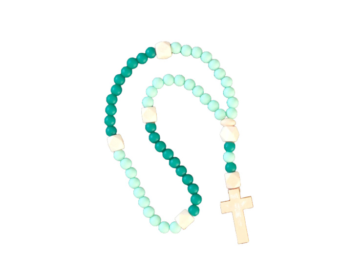 Chapelet Elastique - Silicone D8mm + Bois - Bicolore vert
