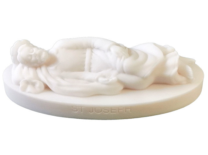 St Joseph Couché - Statue en Albaster socle 14x6.5cm -Blanc
