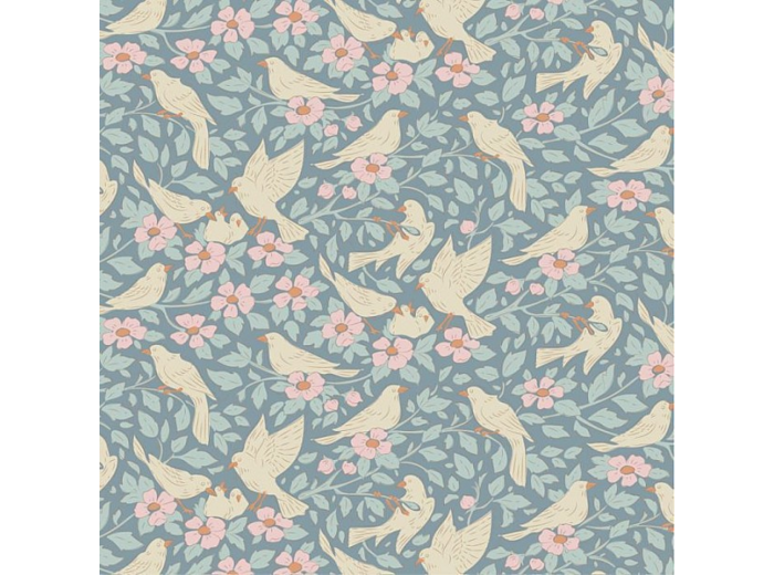 COUPON DE TISSU TILDA SONGBIRD AVA BLUE  50 X 55 CM