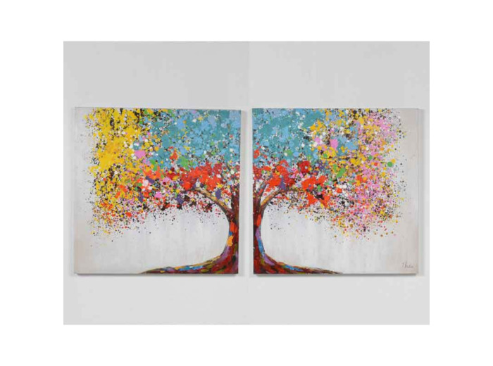Lot de deux tableaux arbre marron toile 70x70x70cm