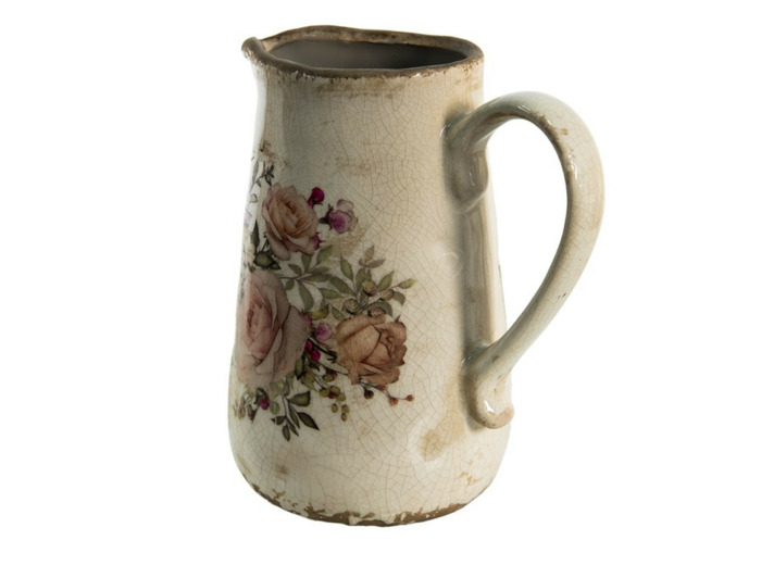 Pichet décoratif rose céramique beige 16x11x18cm